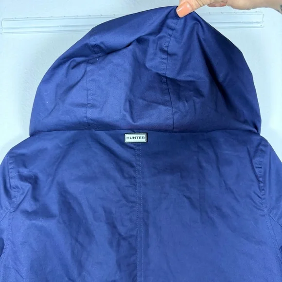 Hunter Cotton Smock Jacket Navy Water Resistant Hooded Women’s XS Mid-Length - Picture 8 of 10